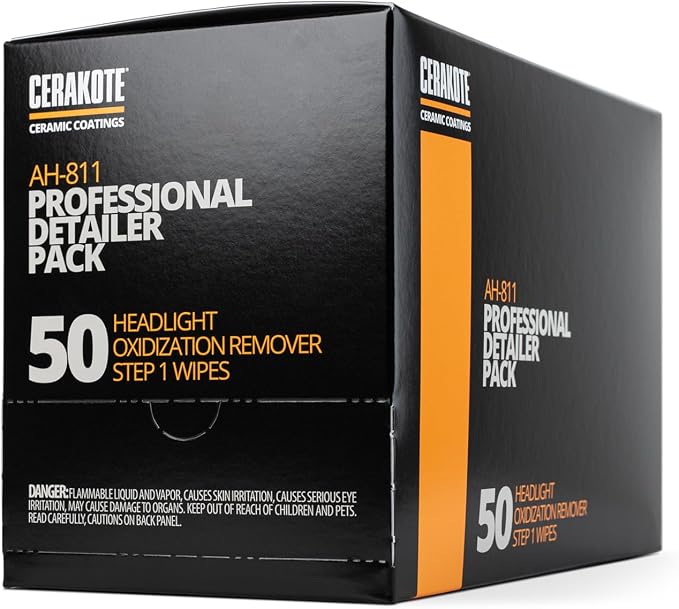 CERAKOTE® Ceramic Headlight Restoration Professional Detailer Pack (50 Step 1 Oxidation Removing Wipes) - Easily Remove Oxidation from Old and Faded Headlights