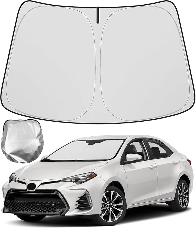 BIBLOZ Car Windshield Sun Shade for Toyota Corolla 2014-2018, L, LE, S, SE, XLE, XSE Accessories Foldable PET Sunshade Keeps The Car Cool Inside