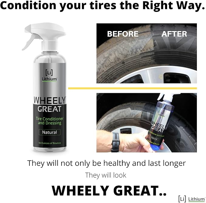 Wheely Great Tire Dressing Spray - Protects Rubber from U.V. Rays - Rubber Tire Conditioner So It Won't Dry Out and Crack - Keeps Tires Black, Not Shiny - Removes Brown Film from Sidewalls