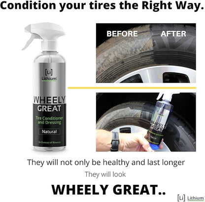Wheely Great Tire Dressing Spray - Protects Rubber from U.V. Rays - Rubber Tire Conditioner So It Won't Dry Out and Crack - Keeps Tires Black, Not Shiny - Removes Brown Film from Sidewalls