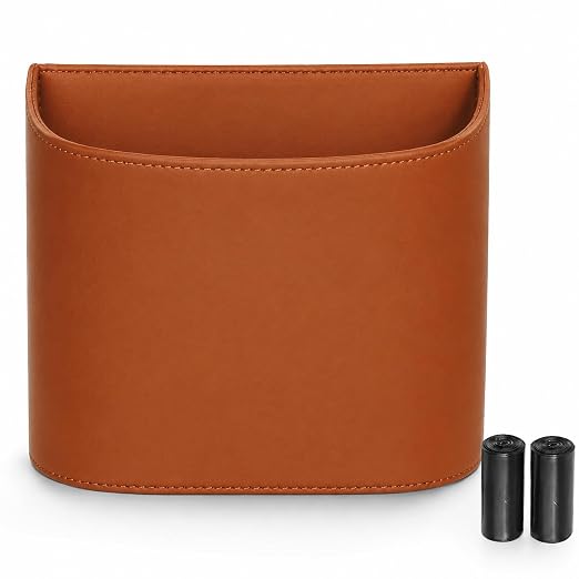 COZILO Leather Car Trash Can – Leakproof & Easy-to-Clean Car Trash Bin for Luxury Cars, SUVs & Trucks | Includes 60 Custom Liners, Secure Hook, Easy Install, Brown