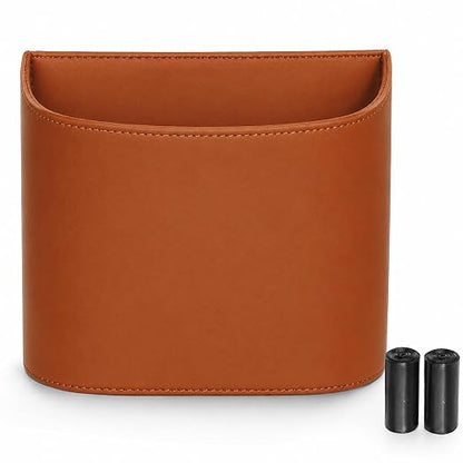 COZILO Leather Car Trash Can – Leakproof & Easy-to-Clean Car Trash Bin for Luxury Cars, SUVs & Trucks | Includes 60 Custom Liners, Secure Hook, Easy Install, Brown
