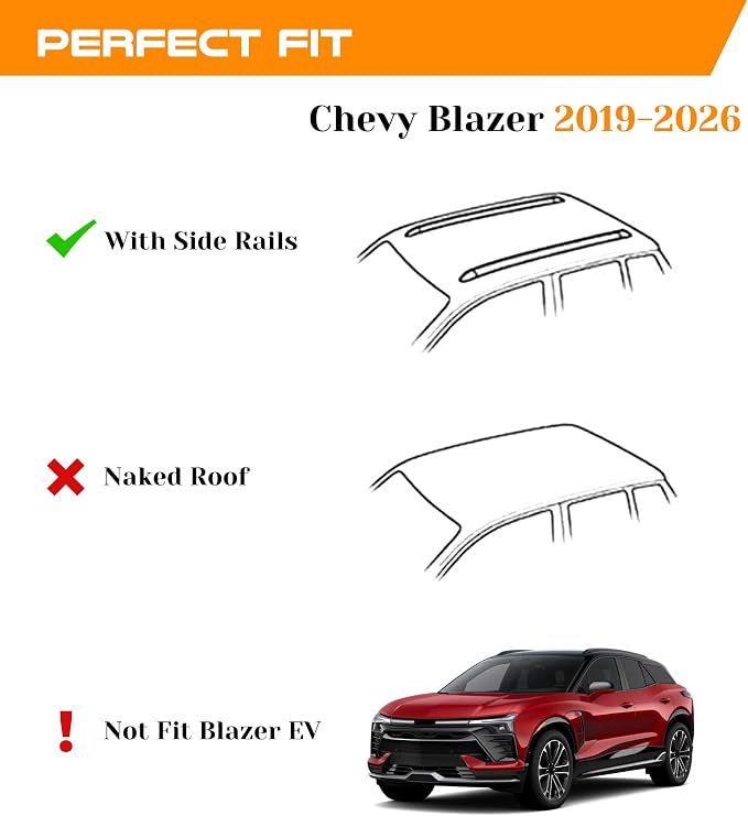 330 lbs Lockable Roof Rack Cross Bars Fit for 2019-2026 Chevy Chevrolet Blazer with Side Rails (Not for EV), Aluminum Crossbars Cargo Carrier for Bike Kayak Skis Rooftop Accessories