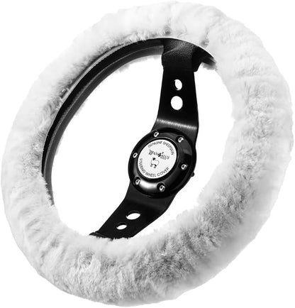 Andalus Brands Luxury Fluffy Car Steering Wheel Covers – Genuine Merino Sheepskin, Soft Fuzzy Car Steering Wheel Cover for Women, Universal 14.5-15" Size, Plush Fur Cute Auto Accessories, White
