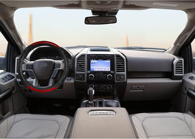 GIANT PANDA Car Steering Wheel Cover for Ford F150 F250 F350 Expedition 15.5-16 inches - Red