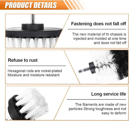 3PCS Car Detailing Drill Brush Set, Car Interior Power Scrubber Brush, Wheel Cleaner Drill Brush, Car Wash Cleaning Kit for Floor, Grout, Car Mats, Tub, Tile, Bathroom, Carpet (White)