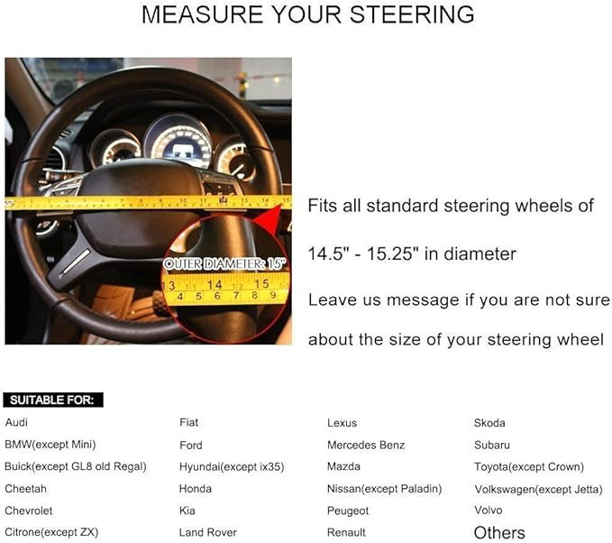 Valleycomfy Steering Wheel Covers Universal 15 inch - Genuine Leather, Breathable, Anti Slip & Odor Free (Coffee, M(14" 1/2-15" 1/4))