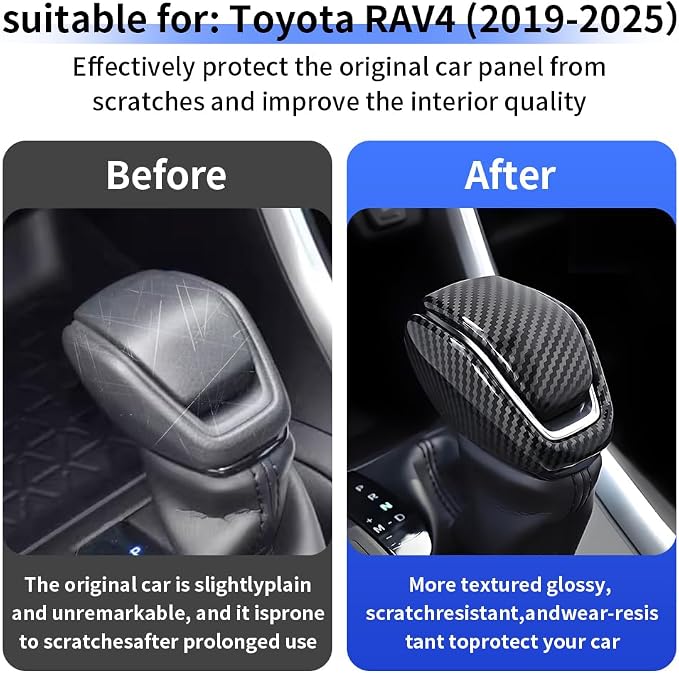 Car Center Console Gear Shift Knob Trim Cover for Toyota RAV4 2019-2025 and Toyota Highlander 2020-2025 Auto Interior Decor Accessories Central Control Shifters Stick Carbon Fiber Style Kit