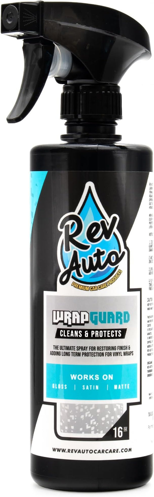 Rev Auto Wrap Guard - Cleans, Hydrates & Protects Car Vinyl | Vinyl Wrap Cleaner for Cars | Made for Gloss, Satin, Matte, Chrome, Printed & More - (16 Fl Oz)