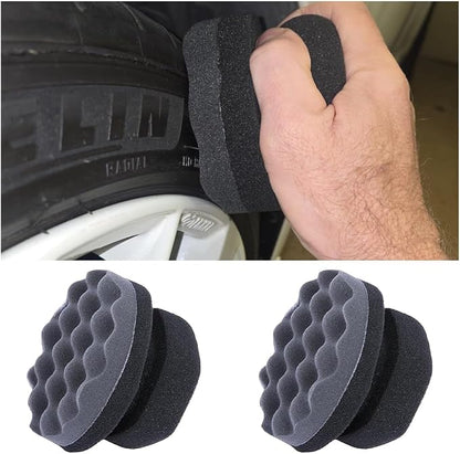 2PCS Car Tire Shine Applicator Pads, Hex Grip Wave Contoured Vehicle Detailing Foam Sponge Tool, Reusable Automotive Tyre Cleaning Accessories, Universal for Truck SUV Sedan