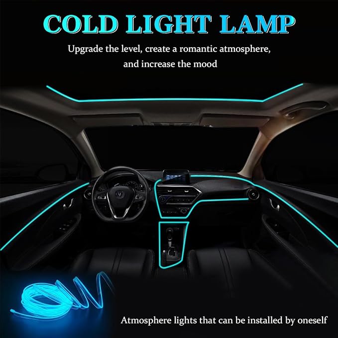 EL Wire Car Interior LED Strips Lights, 16FT 5V USB Auto Neon Light Strip, Electroluminescent Vehicle Interior Ambient Lighting Decor Accessories, Universal for RV, SUV, Truck (Blue)