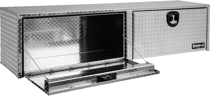 Buyers Products 1701564 Silver Aluminum Diamond Tread Topsider Truck Tool Box, 88x18x16 Inch, Made in USA, Professional Grade, Heavy Duty, Corrosion Resistant, Dual Drop Doors, Compression Latch