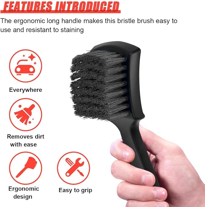 ZIMISI 8.3×2.5 Inch Car Wash Brush, Soft Bristle Short Handle Carpet Cleaning Brush, Scrub Brush for Floor Mats, Tires, Automotive Wheel Bushes for Vehicle Interior & Home (Black)