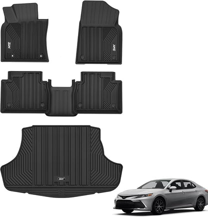 3W Floor Mats & Cargo Liner Fit Toyota Camry 2018-2024 FWD (Not for Hybrid or AWD), TPE All Weather Custom Fit Floor Liner, 1st and 2nd Row and Trunk Mat(L/LE/SE/TRD/XLE/XSE)