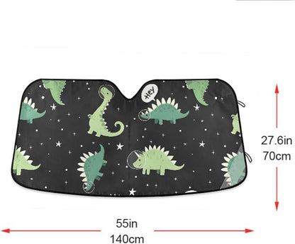 Dinosaur Windshield Sun Shade Blocks UV Rays Green Dino Visor Protector Accordion Folding Galaxy Black Sun Reflector Auto Sunshade for Car Truck SUV to Keep Your Vehicle Cool
