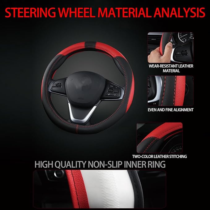BESULEN Car Steering Wheel Cover, Soft Leather Steering Wheel Protector, Universal Non-Slip Steering Wheel Covers, Comfortable Grip Sweat-Absorbent, Automotive Interior Accessories