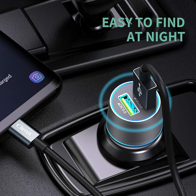 Rapid USB C Car Charger, Compatible for Samsung Galaxy S26/S25 Plus/Ultra/S24/S23/S22/S21/Note 20/10/S20/S10+/S9/A56/A36/A50/A70, Quick Charge 3.0 Dual USB 18W Fast Car Charger+ Type C Cable 3.3ft