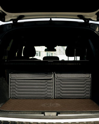 Owleys Car Caddy Organizer Set - 17.7" + 21.6" SUV Trunk Organizer Bundle For Road Trips, Groceries & Tools - Foldable Crates With Magnetic Lids - Stylish Gift For Men - Black Highway
