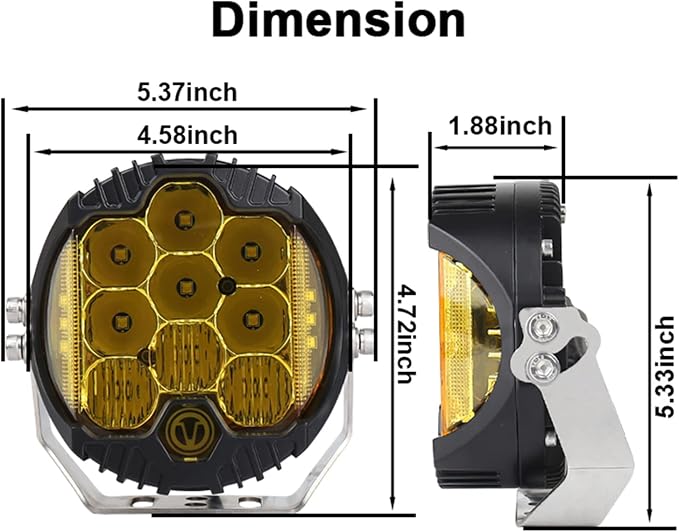 Gzminjie 5 Inch 50W Amber Yellow LED Driving Lamp, LED Work Light Bar Side Shooter Off Road Driving Light Spot Flood Combo Driving Lamp IP67 Waterproof Fog Light for Truck ATV SUV Car, Pack of 1