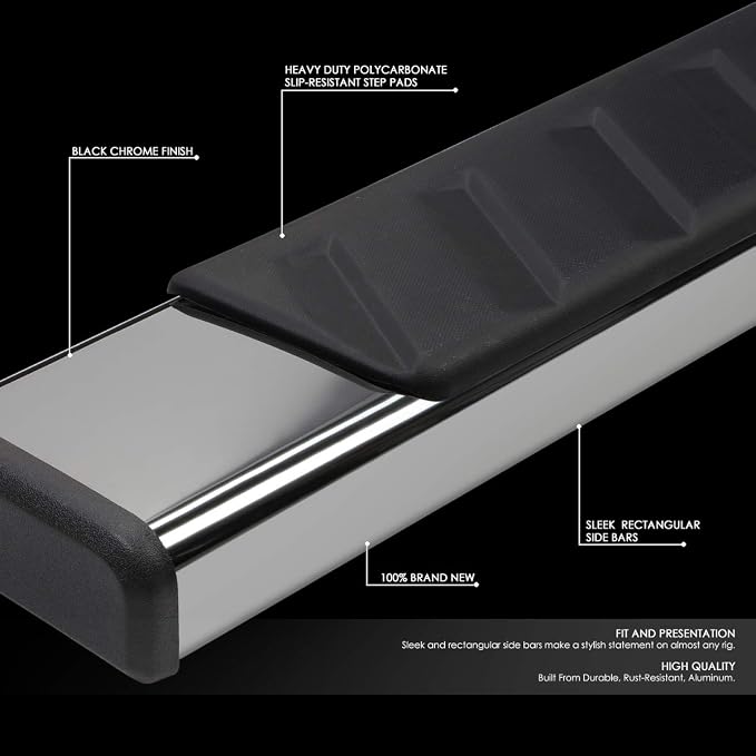 Auto Dynasty Running Boards Compatible with 2007-2019 Silverado Sierra 1500 2500HD 3500HD Crew Cab, Stainless Steel Side Step Rail Nerf Bars, 5" Step Bars, Black Powdercoated