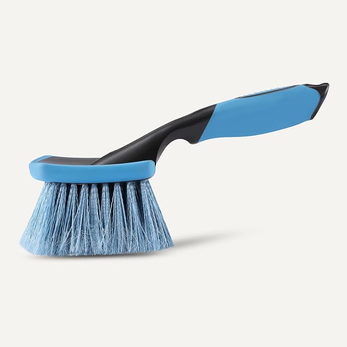 Amazon Basics Wheel Brush for Car Detailing, Scratch-Free Wheel Brush with Ergonomic Non-Slip Handle, Blue