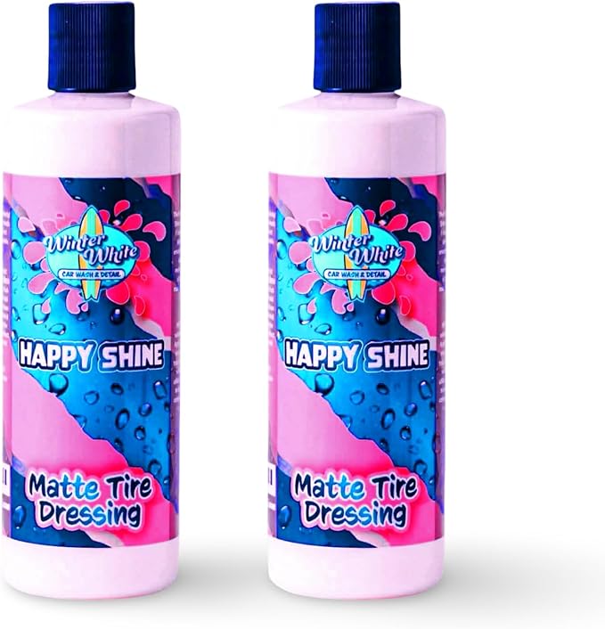 Winter White Happy Shine Matte Tire Dressing – Satin Black Tire Shine, Non-Greasy Professional Tire Dressing with UV Protection, Restores Rubber & Trim, No Sling Formula, Made in USA, 16 oz