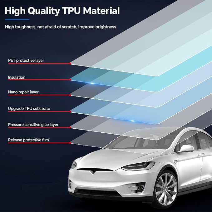 for Tesla Model X 2016-2021 TPU Clear 9Mil Pre-Cut Paint Protection Film Car Vinyl Wrap PPF Transparent Protective Anti-Scratch Self Healing Shield Guard Waterproof Car Wrap Film for Front