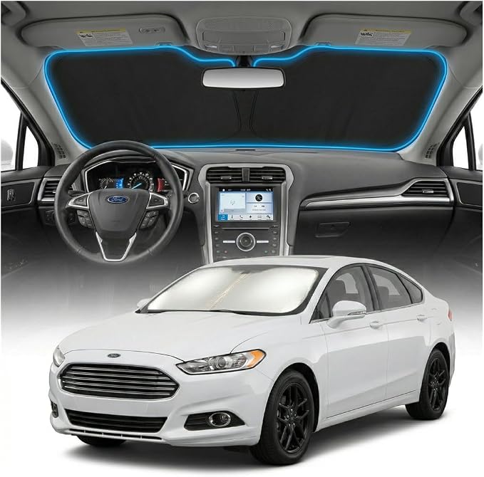 for Ford Fusion Sun Shade Windshield Cover - Custom Fit Fusion Accessories 2013-2021 Sunshade Foldable UV Protection & Heat Shield Sun Visor Accessories