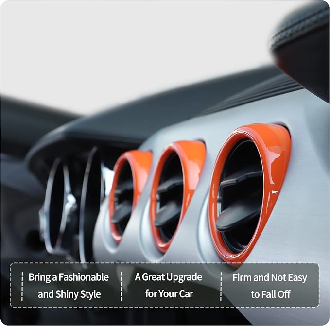 RT-TCZ Center Console Air Conditioner Outlet Vent Trim Cover Ring Interior Accessories for Ford Mustang 2015-2022,3PCS (Orange)