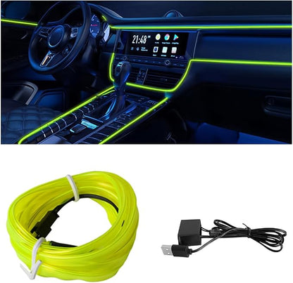 EL Wire Car Interior LED Strips Lights, 16FT 5V USB Auto Neon Light Strip, Electroluminescent Vehicle Interior Ambient Lighting Decor, Universal for RV, SUV, Truck (Fluorescence Green)