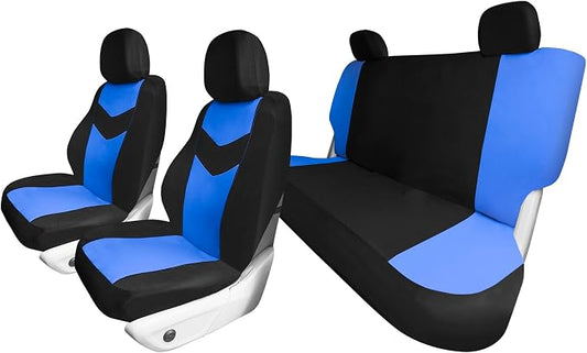 Universal Fit Chevron Flat Cloth Car Seat Covers Full Set - Blue