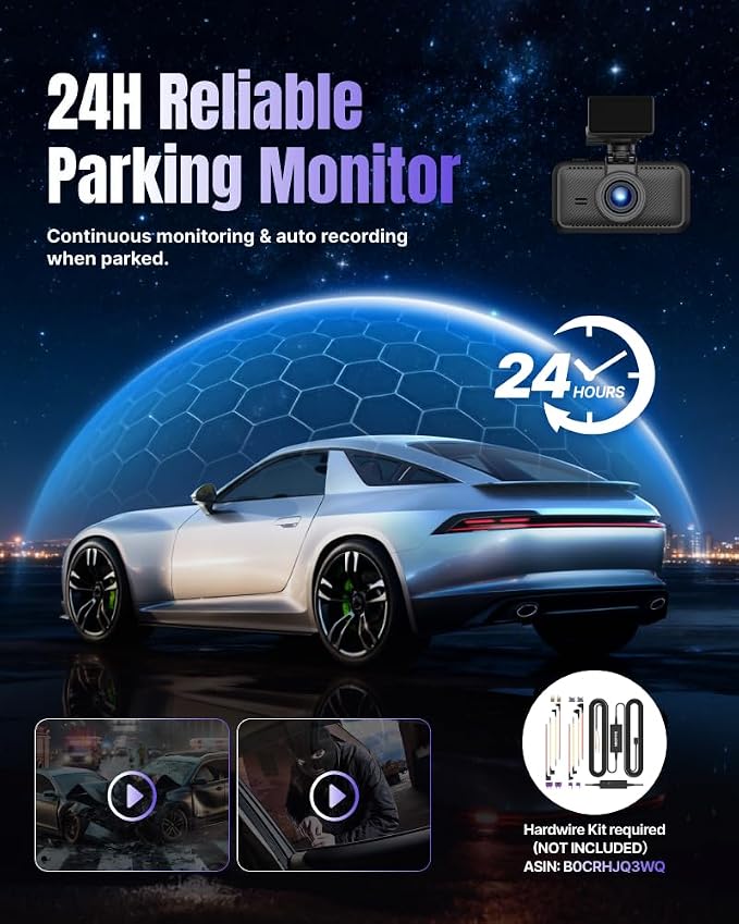 Miofive Dash Cam Front & Rear Dual Channel – Front 4K UHD + Rear 2.5K, Built-in GPS & 5GHz WiFi, 3.0″ IPS Screen, HDR & Night Vision, G-Sensor, 24-Hour Parking Mode, 32 GB Card Included