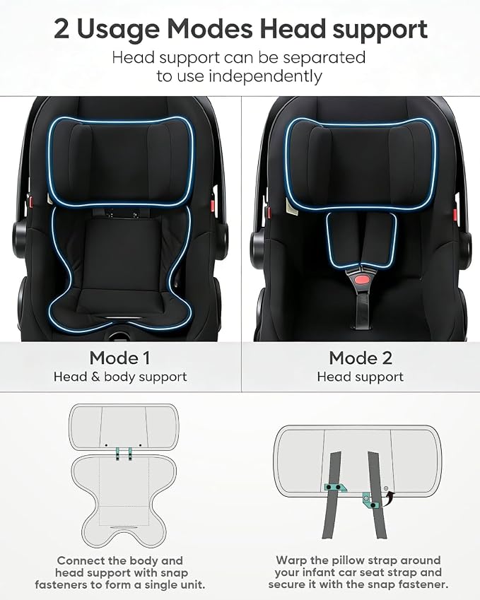 TinlyFinly Infant Insert Compatible with Doona, Graco, Britax, Chicco, Evenflo Car Seat, Adjustable Baby Head Body Support Cushion for Newborn to Toddler, Fits Infant Car Seat and Stroller (Black)