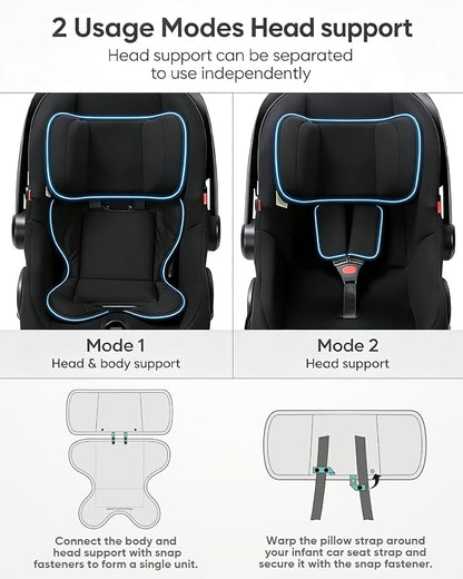 TinlyFinly Infant Insert Compatible with Doona, Graco, Britax, Chicco, Evenflo Car Seat, Adjustable Baby Head Body Support Cushion for Newborn to Toddler, Fits Infant Car Seat and Stroller (Black)