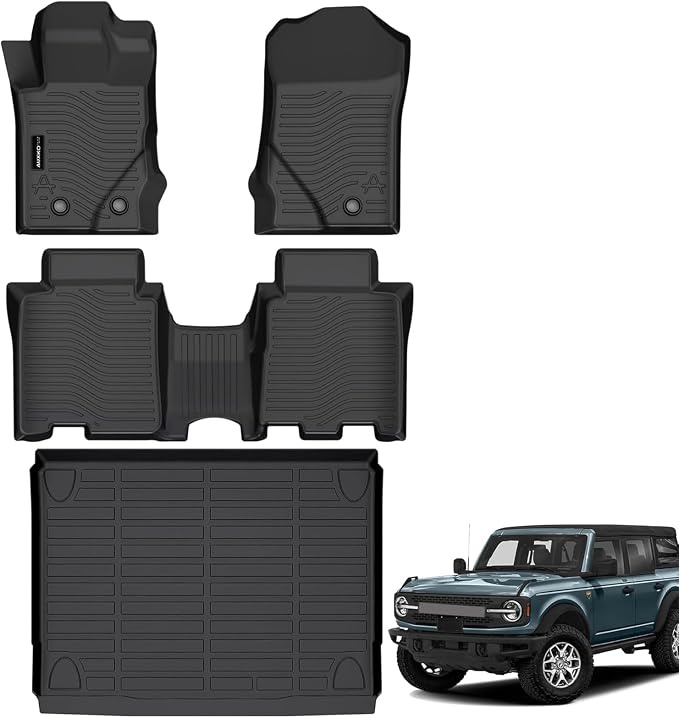 Auxko All Weather Floor Mats Cargo Mat Fit for Ford Bronco(Not Sport) 4Door 2026-2021 TPE Rubber Liners Set Bronco Accessories All Season Guard Odorless Anti-Slip Floor Mats Black