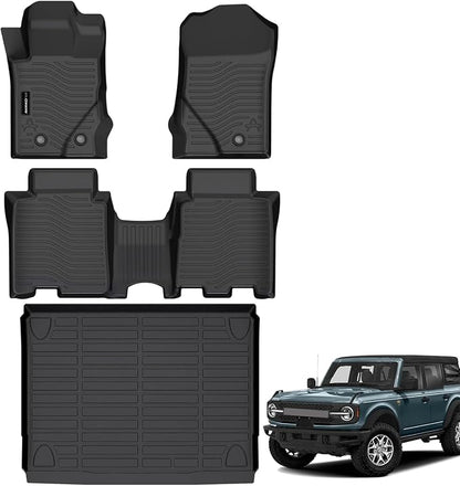 Auxko All Weather Floor Mats Cargo Mat Fit for Ford Bronco(Not Sport) 4Door 2026-2021 TPE Rubber Liners Set Bronco Accessories All Season Guard Odorless Anti-Slip Floor Mats Black