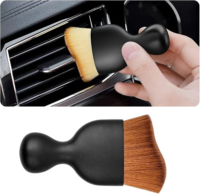 Blilo Car Interior Detailing Brush, Auto Soft Hair Cleaning Brushes, Curved Dirt Dust Collectors, Removal Tool for Dashboard Air Conditioner Vents Leather, Scratch Free (Dark Brown/1PCS)