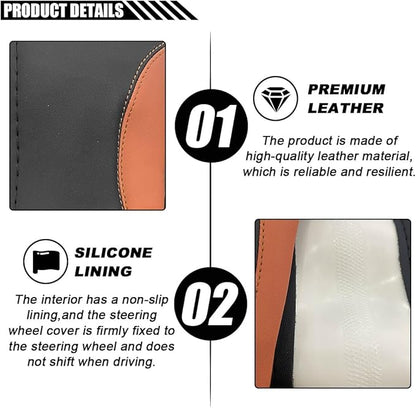 LAINLOY 14.5"-15" Car Steering Wheel Cover, Microfiber Leather Cover, Anti-Slip Breathable Steering Wheel Decoration, Universal Steering Wheel Accessories for Diverse Cars (Coffee)