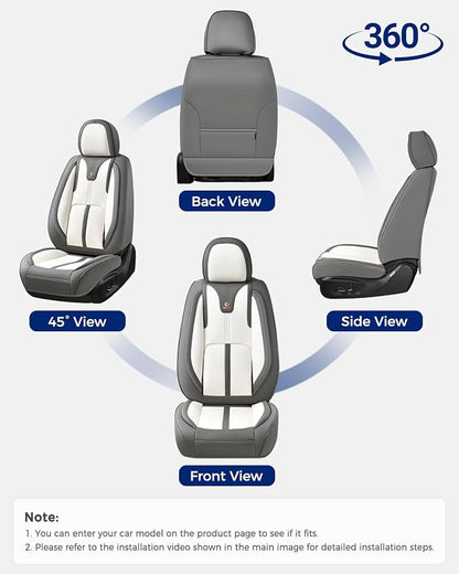 Huidasource Front Car Seat Covers Luxury Nappa Leather, Car Seat Covers Front Seats with Airbag, Front Storage Pocket, Lumbar Support Cooling＆Heating Universal Fit for Most Cars SUV Trucks, Gray&White