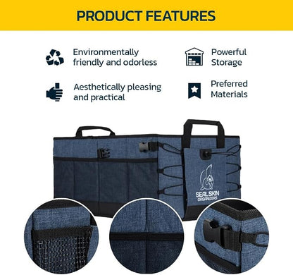 Seal Skin Covers Trunk Organizer for SUV, Car & Truck - Premium Heavy Duty & Collapsible with 3 Adjustable Size - Lightweight & Portable Storage Organizer - Easy to Use & Install in Any Vehicle - Blue