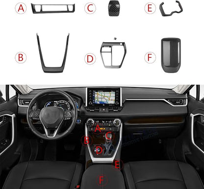 x xotic tech Set Carbon Fiber Style Interior Center Console AC Control Panel Gear Shift Lever Water Cup Holder Armrest Box Accessories Cover Trim Combo Kit, Compatible with Toyota Rav4 2019-2025