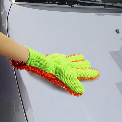 BokWin 2-Pack Car Wash Mitt Scratch Free, 5-Finger Microfiber Wash Mitts, Car Interior Exterior Cleaning Gloves, Auto Chenille Washing Sponge Kits for Cleaning Wheel Tight Spot(Orange)