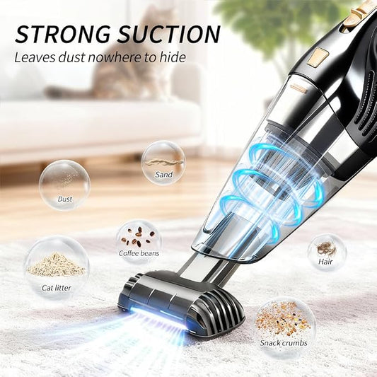 Car Vacuum Portable Cordless12000PA Strong Suction, Lightweight & Rechargeable Includes Multi-Nozzle Attachments for Car, Home, Office, and Pet Hair Compact (Black, Rechargeable)