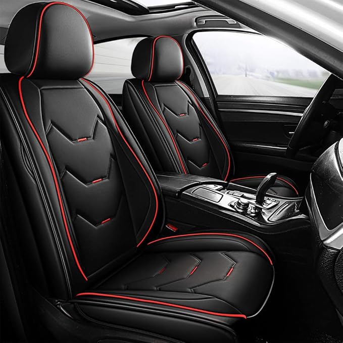 otoez Leather Car Seat Covers 5 Seats Full Set Fit Sedan SUV Truck Vans Leatherette Automotive Seat Cushion Protector Universal Fit for Most Honda Chevy Ford Hyundai Nissan Jeep VW, Black