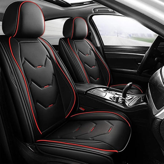 otoez Leather Car Seat Covers 5 Seats Full Set Fit Sedan SUV Truck Vans Leatherette Automotive Seat Cushion Protector Universal Fit for Most Honda Chevy Ford Hyundai Nissan Jeep VW, Black