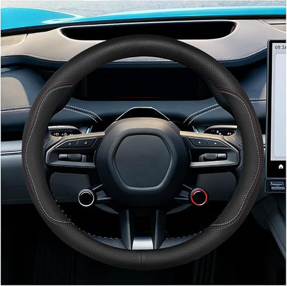 Craedli Nappa Leather Car Steering Wheel Cover, Breathable Non-Slip Automotive Steering Wheel Protector Universal Fit 14.5-15 Inch, Car Interior Decoration Accessories for Trucks, SUVs (Dual-Line)