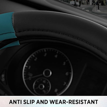 Road Comfort Leather Steering Wheel Cover – Premium Anti-Slip Car Steering Wheel Grip Cover – Universal Fit for 14.5”–15” Cars, Trucks & SUVs -Dark Blue