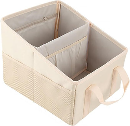 Trunk Organizer - Car Seat Organizer Front or Backseat Organizer for Travel, 16L Waterproof Foldable Car Organizer for SUV & Sedan, 1680D Oxford Polyester (cream-colored)