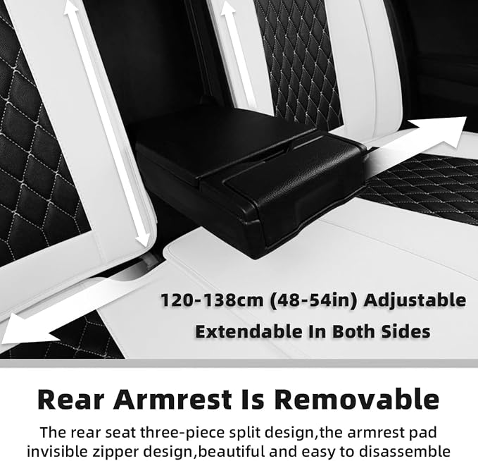 Car Seat Covers Full Set, Super Luxurious Heavy Duty Waterproof Leather Automotive Vehicle Cover for Cars SUV Pick-up Truck, Universal Non-Slip black white Seat Car Accessories (Full Set/White)