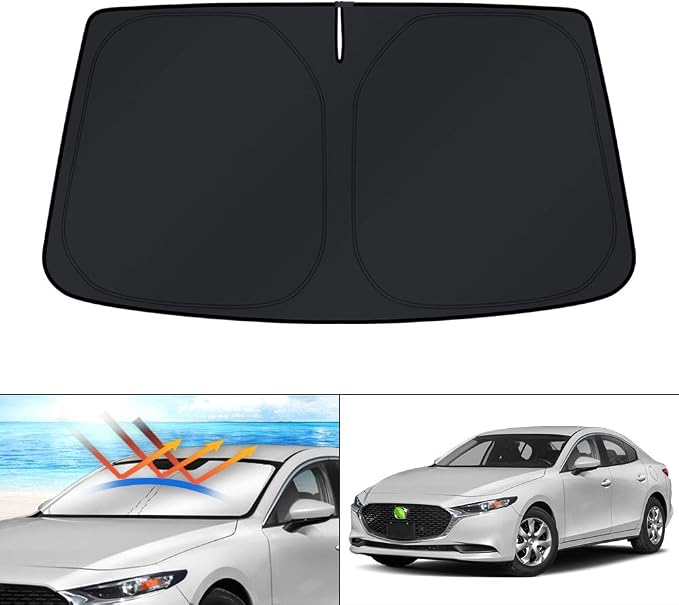 KUST Windshield Sun Shade Custom Fit for Mazda 3 Accessories 2014-2025 2026 Mazda3 Hatchback/Sedan Window Shade Cover Sun Visor Foldable Blocks UV Rays Keep Your Car Cooler